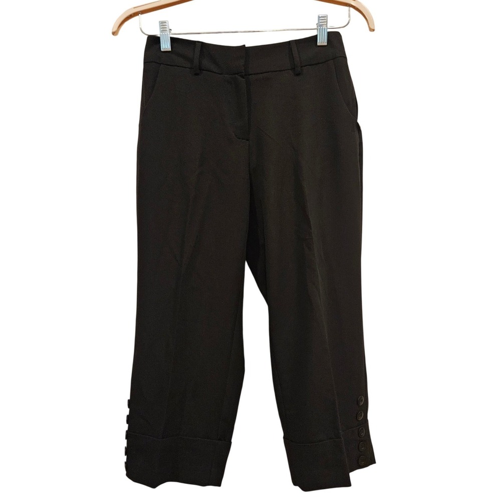 Dressbarn Womens Black Cropped Trouser Pants Button Cuff Career Size 4 NWT Chic